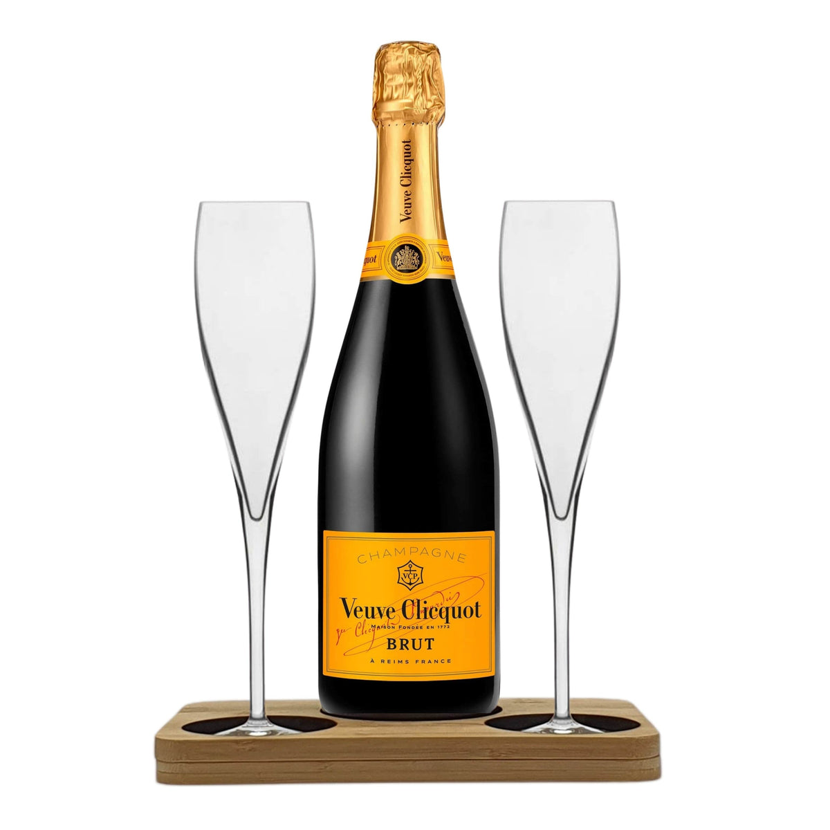 Personalised Veuve Clicquot Gift Hamper Pack -Box includes Presentation stand and 2 Fine Crystal Champagne Flutes