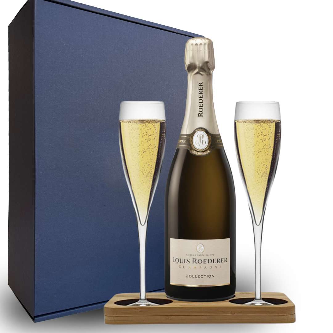 Personalised Louis Roederer Champagne Gift Hamper Pack - Box includes Presentation Stand and 2 Fine Crystal Champagne Flutes