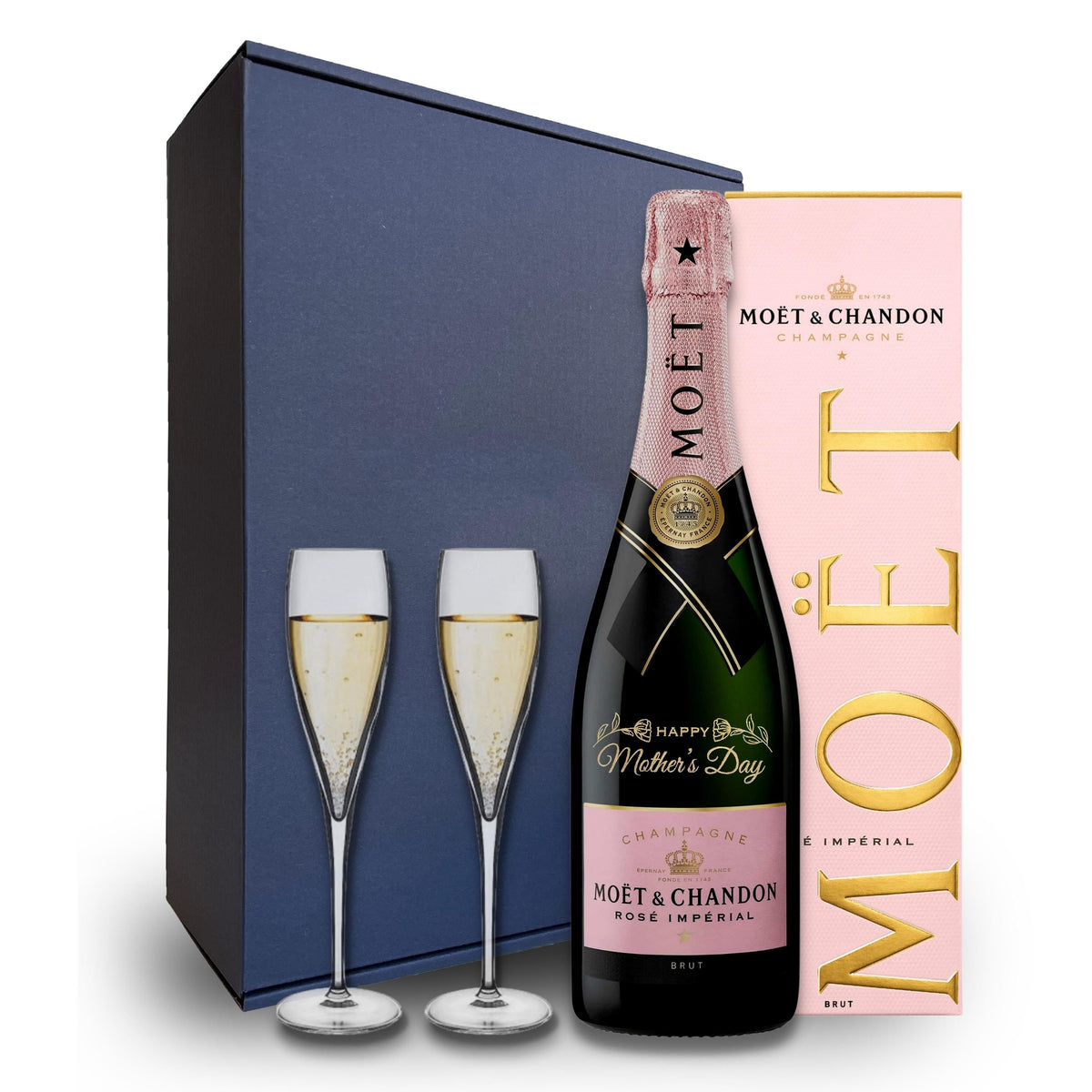 MOTHER&#39;S DAY MOET &amp; CHANDON ROSE GIFT HAMPER - Includes 2 Pack Champagne Flutes