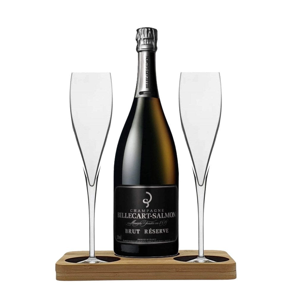 Personalised Billecart Salmon Brut Reserve Champagne Gift Hamper Pack - Box includes Presentation Stand Includes 2 Fine Crystal Champagne Flutes