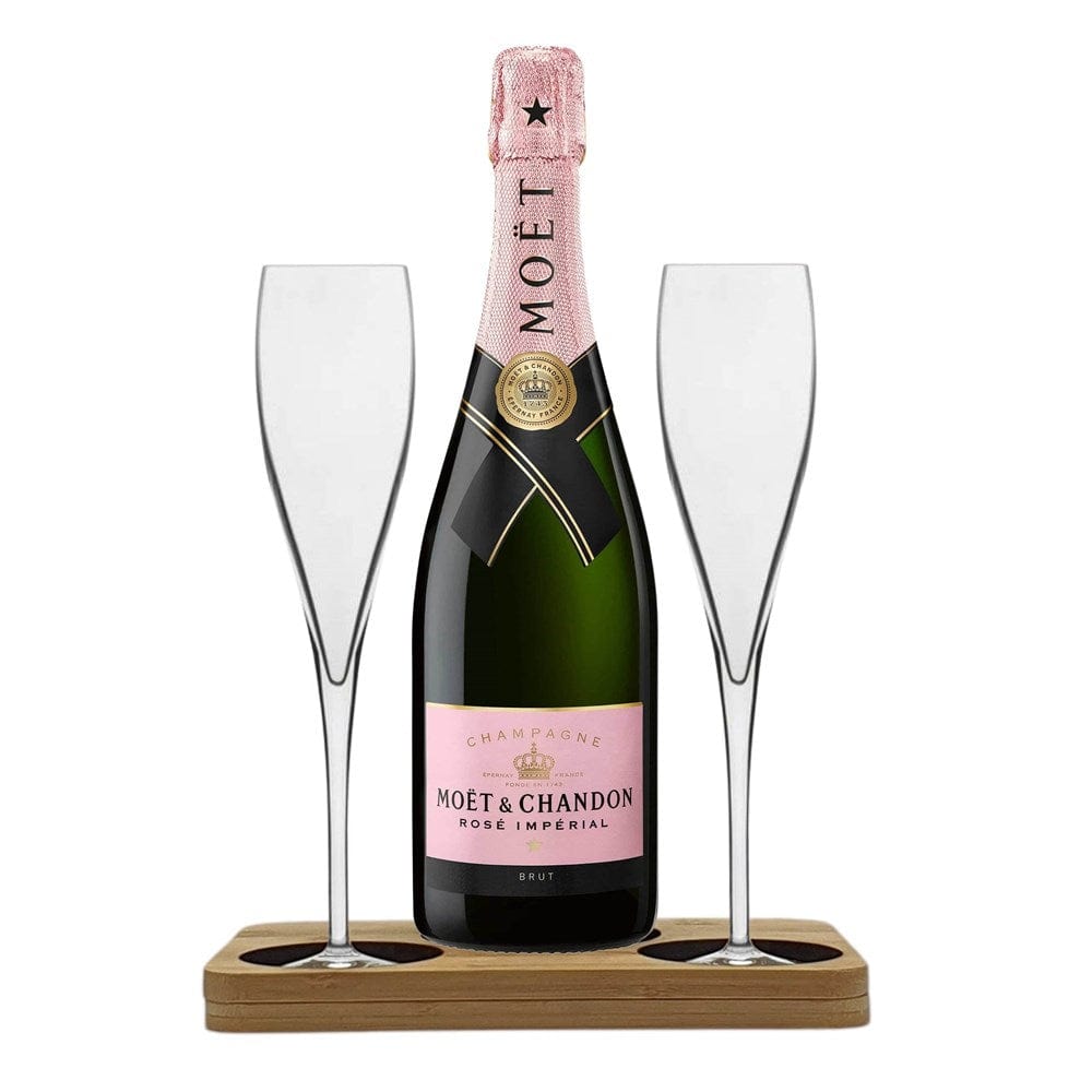 Personalised Moet &amp; Chandon Rose Gift Hamper Pack - Box includes Presentation Stand and 2 Fine Crystal Champagne Flutes