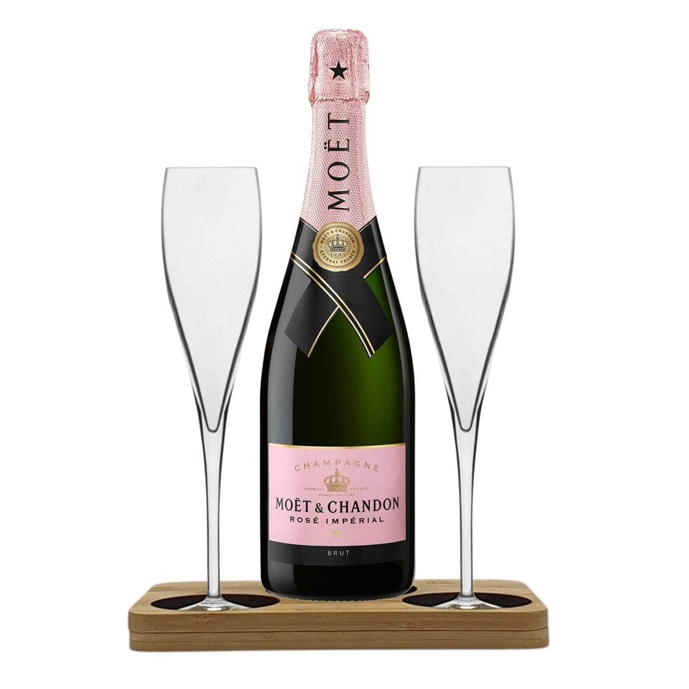 Personalised Moet & Chandon Rose Gift Hamper Pack - Box includes Presentation Stand and 2 Fine Crystal Champagne Flutes