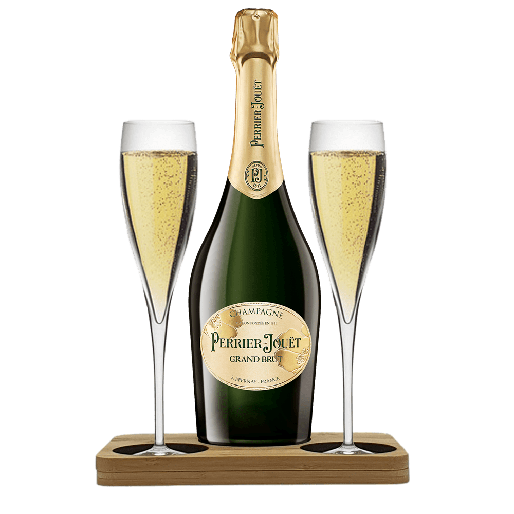 Personalised Perrier Jouet Presentation Stand Gift Hamper Pack Includes 2 Fine Crystal Champagne Flutes
