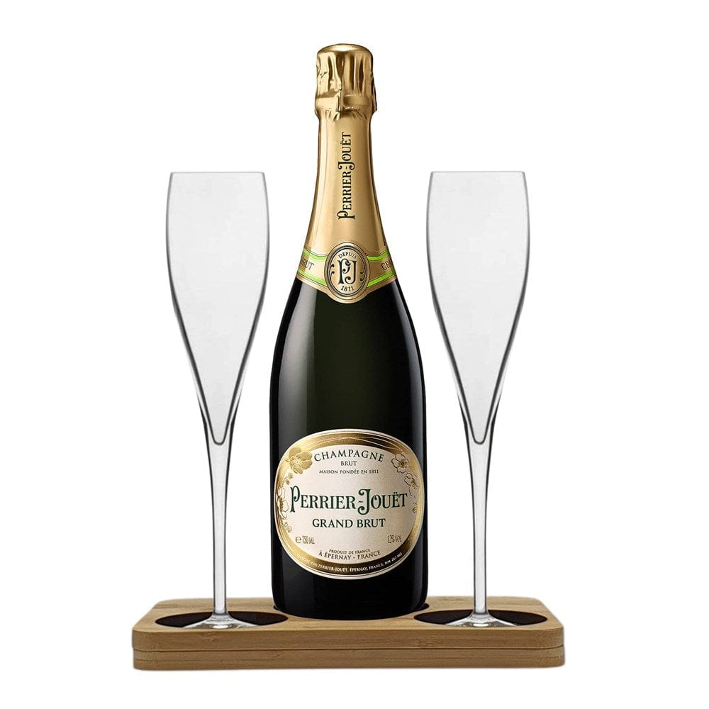 Personalised Perrier Jouet Presentation Stand Gift Hamper Pack Includes 2 Fine Crystal Champagne Flutes