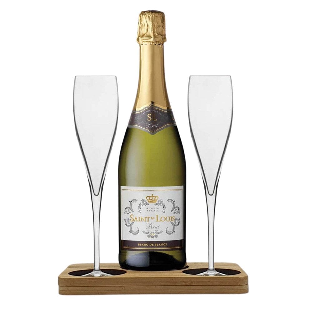 Personalised Saint-Louis Blanc de Blancs Gift Hamper Pack- 2 pack Champagne Flutes includes Wooden Stand