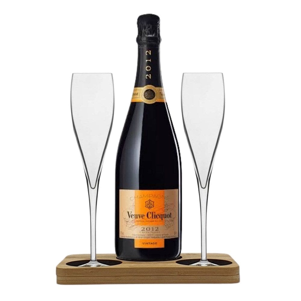 Personalised Veuve Clicquot Vintage Hamper Box includes Presentation Stand and 2 Fine Crystal Champagne Flutes