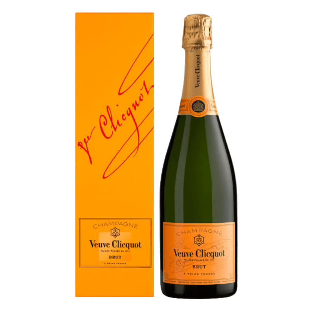 Personalised Veuve Clicquot Yellow Label Gift Hamper Pack - Box includes Presentation Stand and 2 Fine Crystal Champagne Flutes