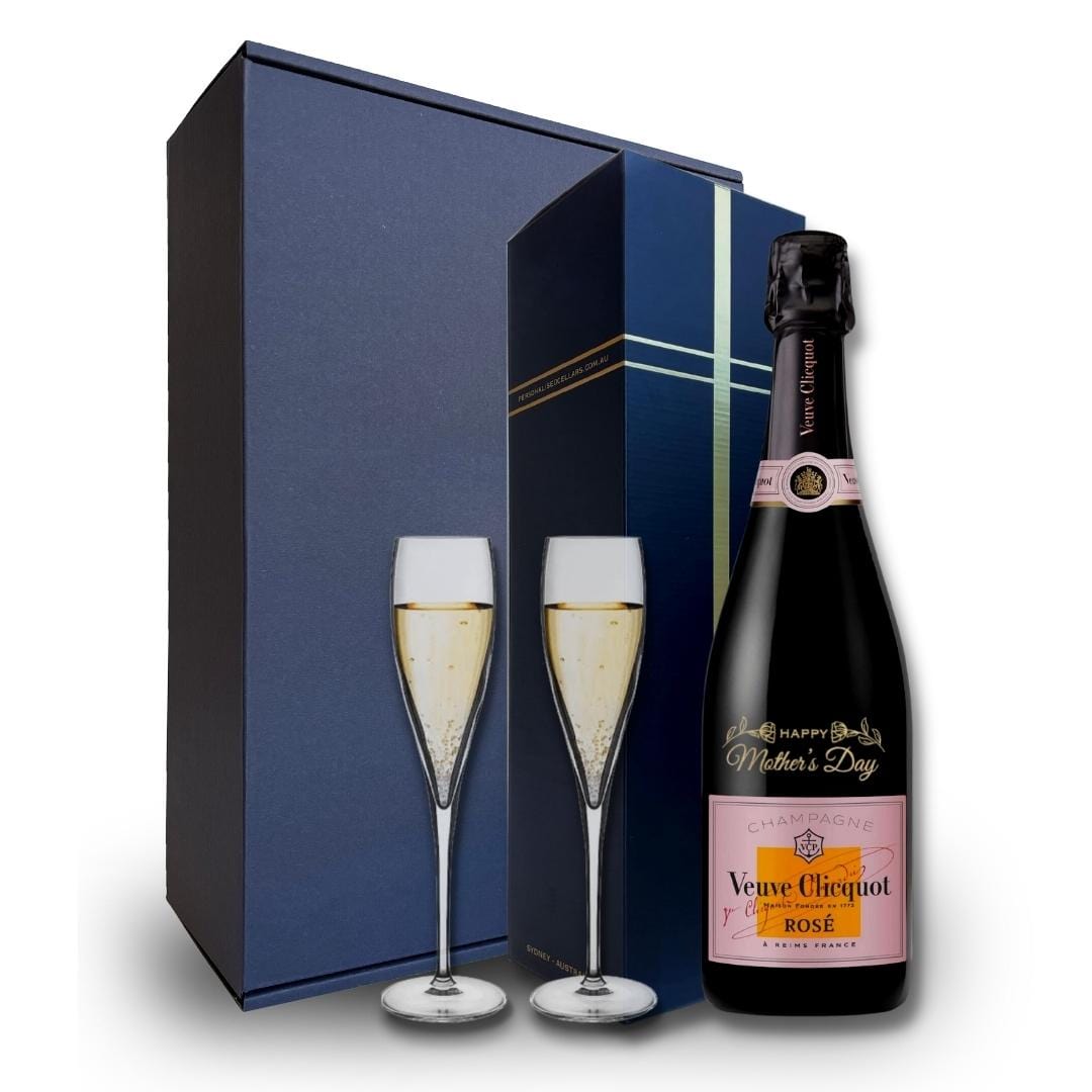 Mother's Day Veuve Clicquot Rose Gift Hamper- Includes 2 Champagne Flutes and Gift Boxed